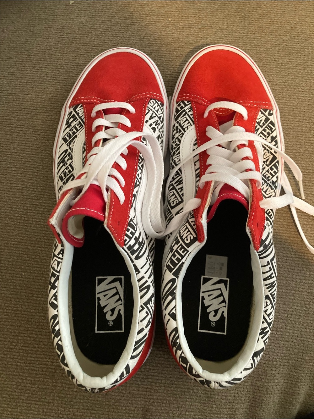 Vans Red White Logo-Print Old Skool Sneakers off the wall
